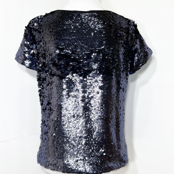 SOLD-Anthropologie Blue Jewel Tone Sequin Short Sleeve Blouse Tee - Picture 5 of 11